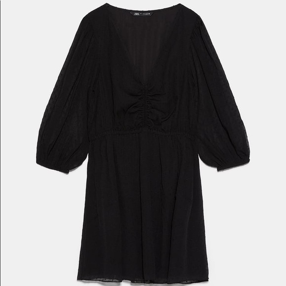 Zara Black Swiss Dot Dress With Balloon Sleeve - Picture 2 of 14